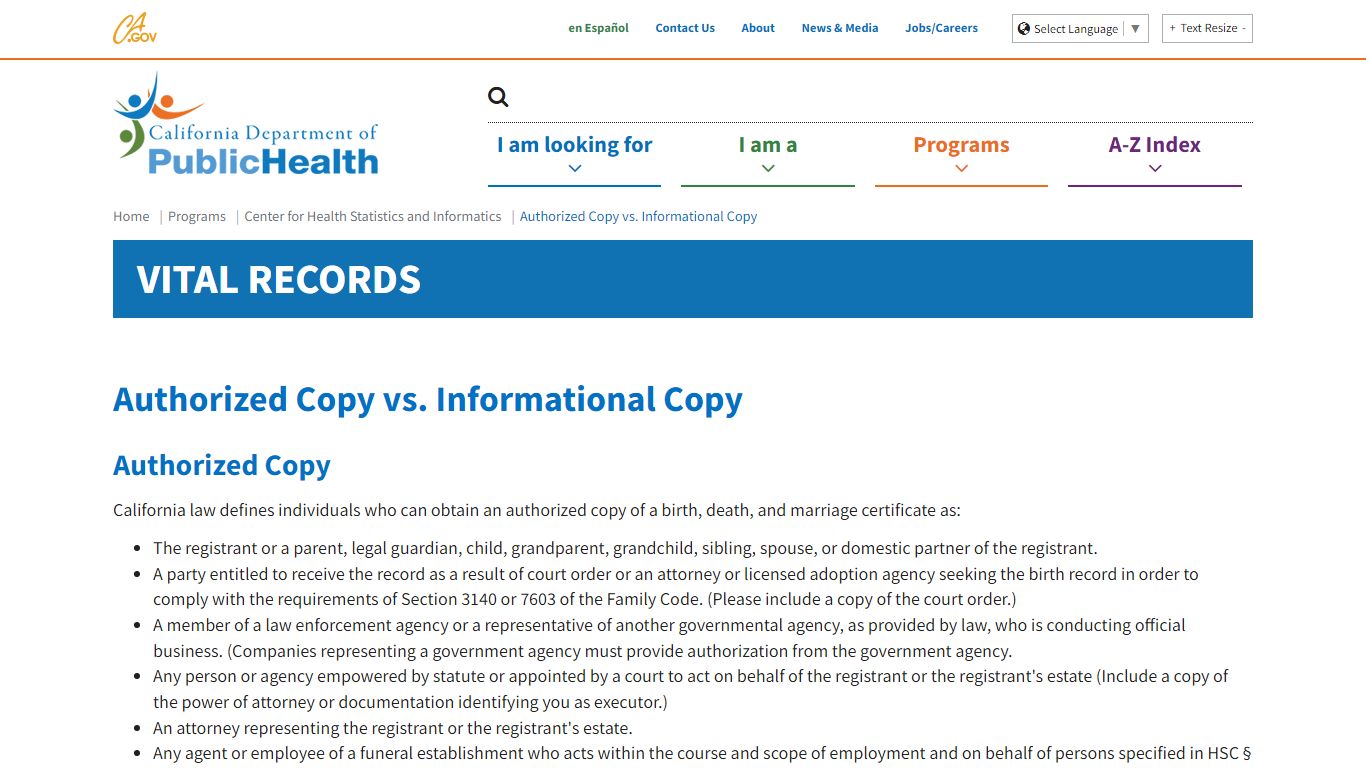 Authorized Copy vs. Informational Copy - California
